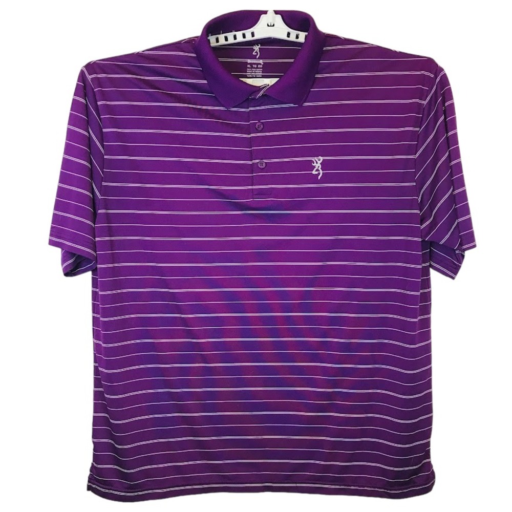 Browning Mens XL Purple Striped Performance Polo Shirt Short Sleeve Golf Top